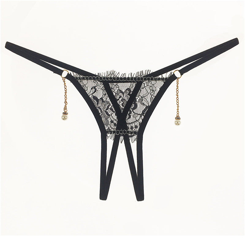 Love&S Pearl Pendant Back-cross Crotchless Lace Panty