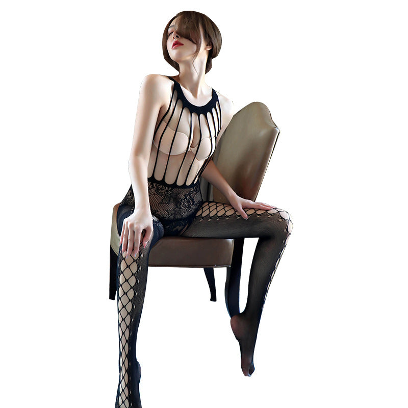 Love&S Stripes See-through Top with Printed Lace Bodystocking