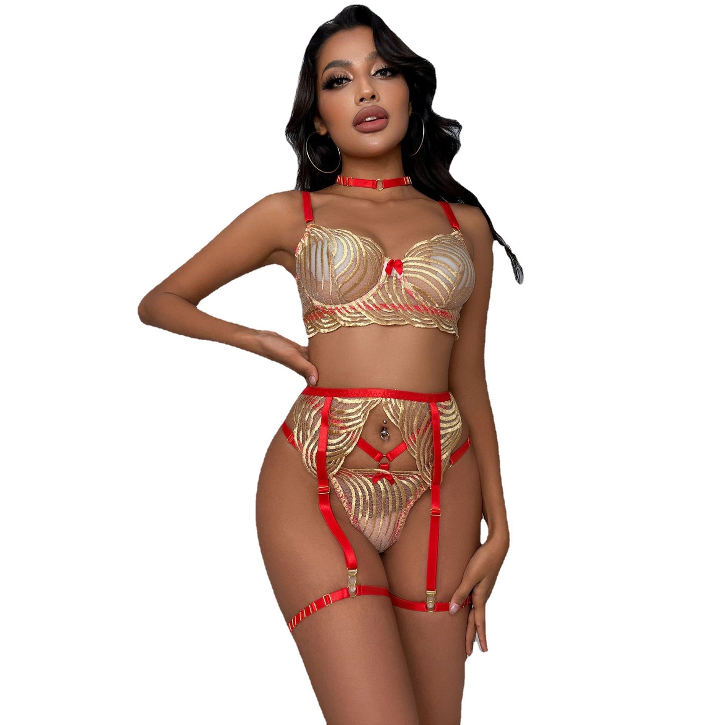 Love&S Golden Wave Fetish Embroidery Bra & Panty Set