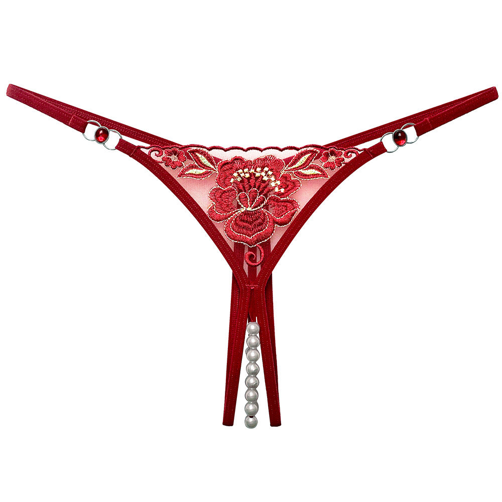 Love&S Ruby Flower Pearl String Crotchless Panty