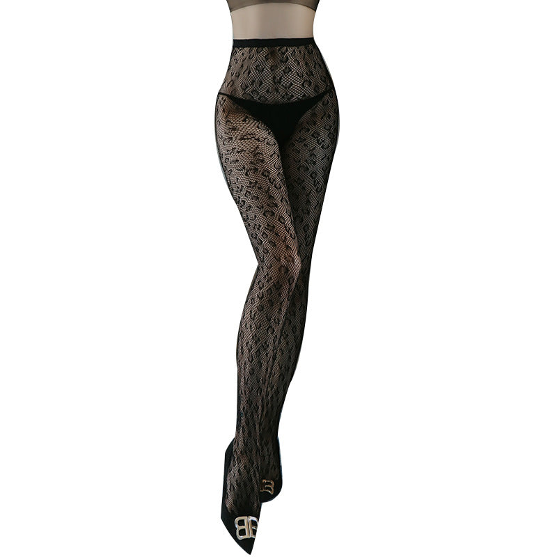 Love&S Leopard Print Lace Fishnet Tights